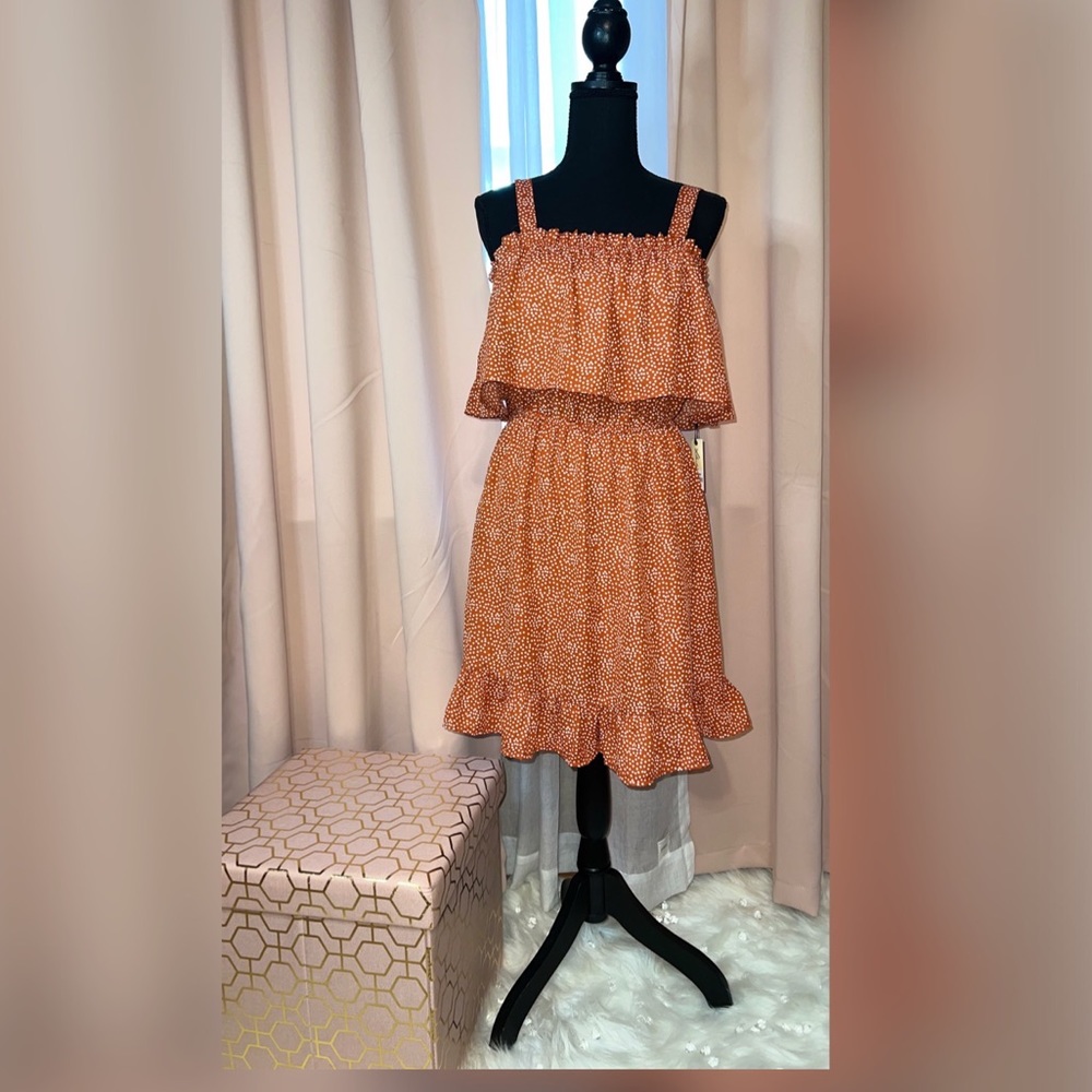 Liberty Love Dress Rust Orange w/white polka dots